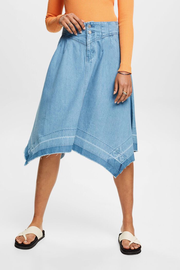 Asymmetrical denim skirt, BLUE LIGHT WASHED, detail image number 0