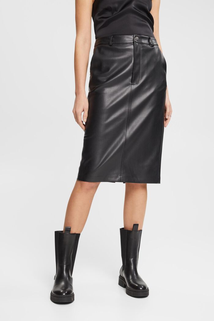 Faux leather midi skirt, BLACK, detail image number 0