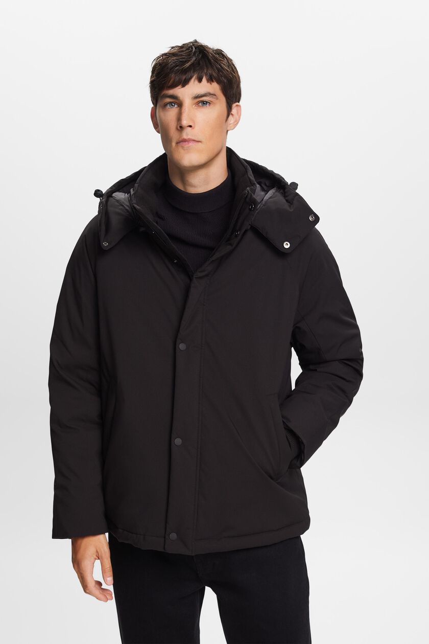 Recycled: down jacket with detachable hood