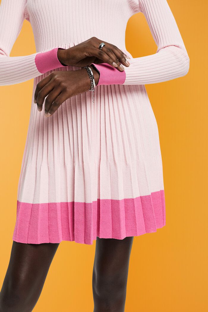 Pleated mini dress with long-sleeves & crewneck, PINK, detail image number 4