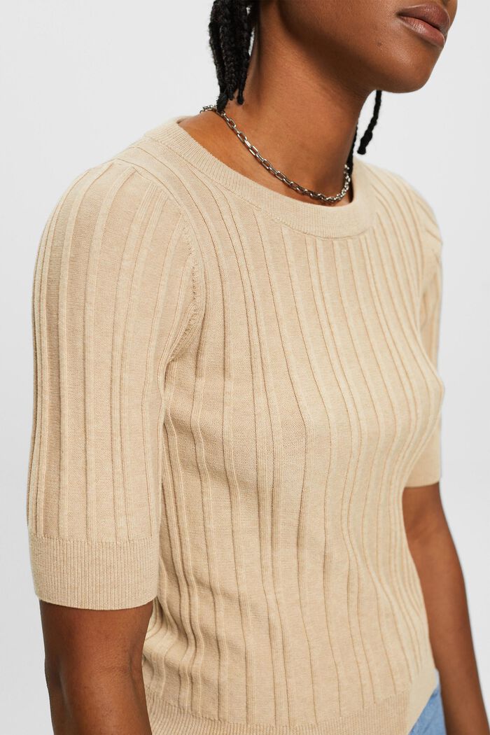 Short-sleeved ribbed sweater, SAND, detail image number 2