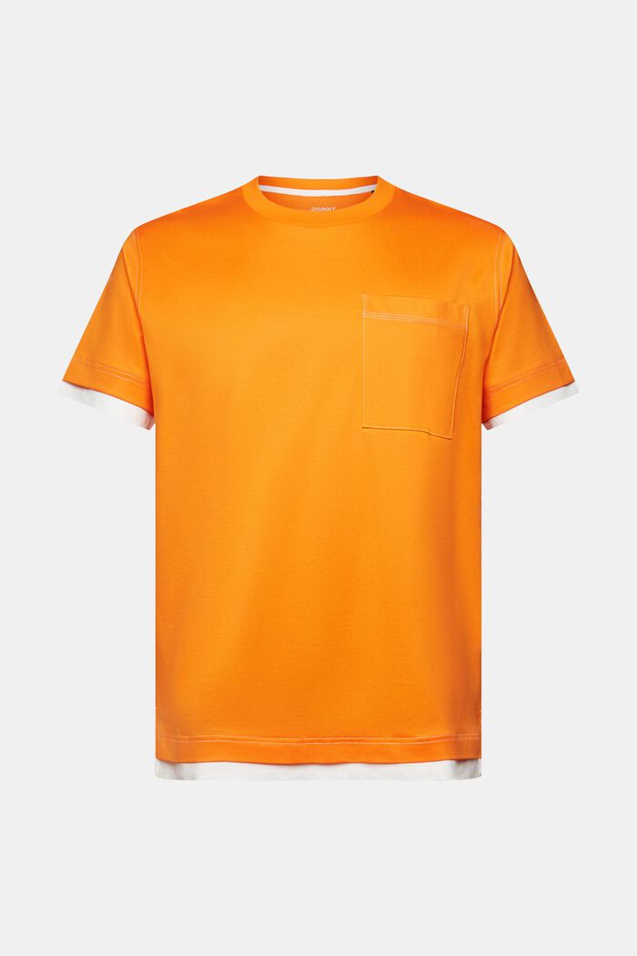 100%純棉圓領層次感T恤, 橙色, detail image number 6