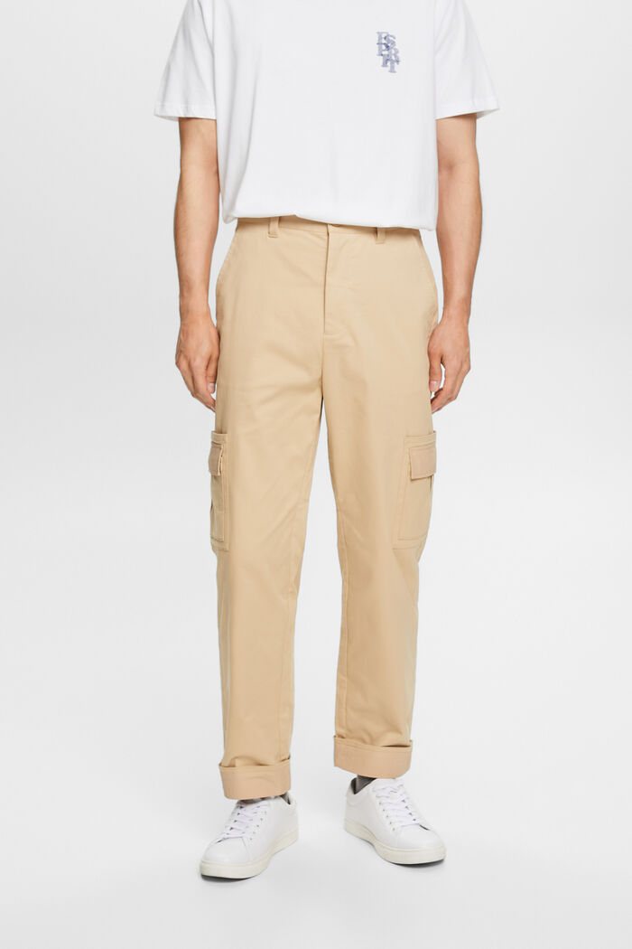 Cargo trousers with turn-up hem, SAND, detail image number 0
