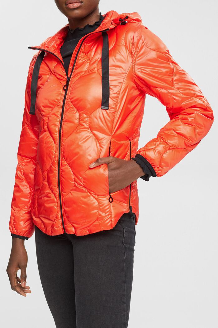 Quilted puffer jacket with a hood, ORANGE RED, detail image number 2