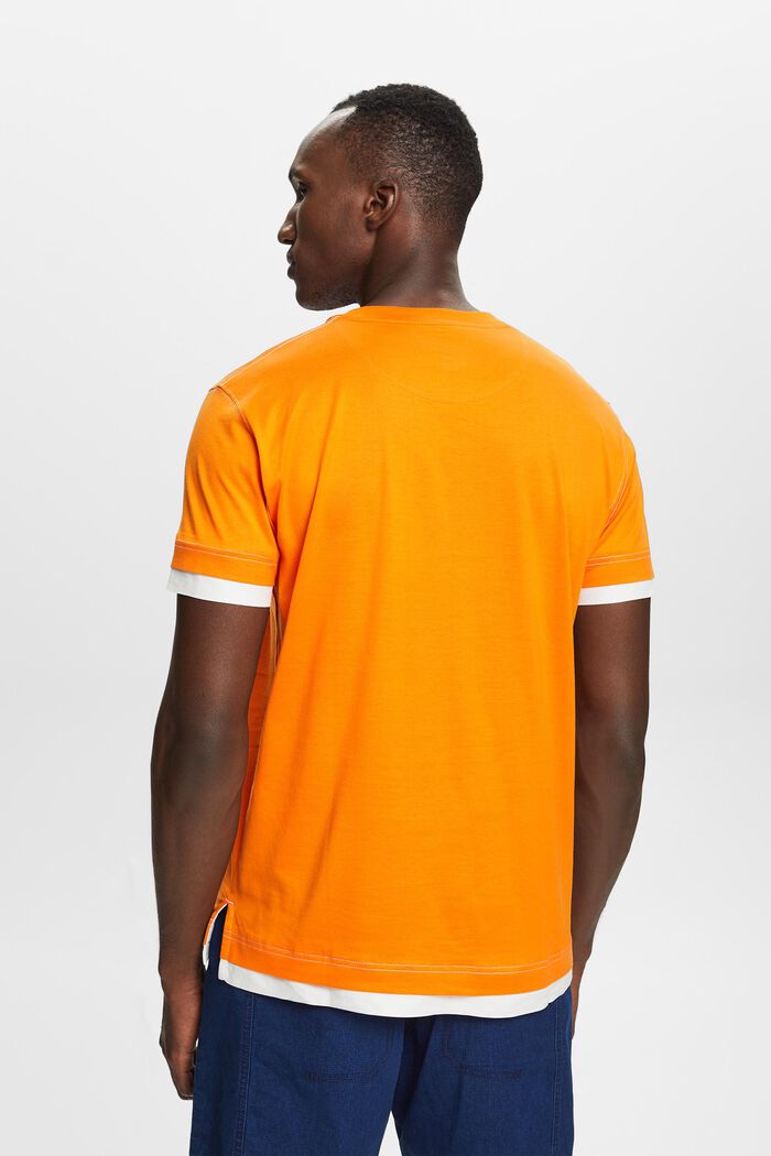 100%純棉圓領層次感T恤, 橙色, detail image number 3
