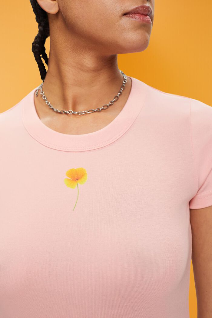 T-shirt with flower print on the chest, PINK, detail image number 2