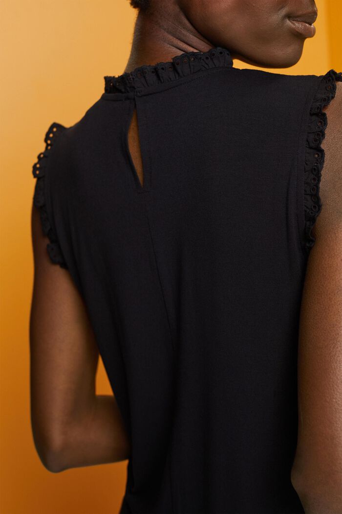 Jersey top with lace inserts, BLACK, detail image number 4