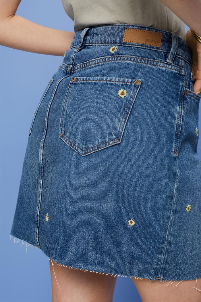 Embroidered jeans mini skirt, BLUE DARK WASHED, detail image number 4