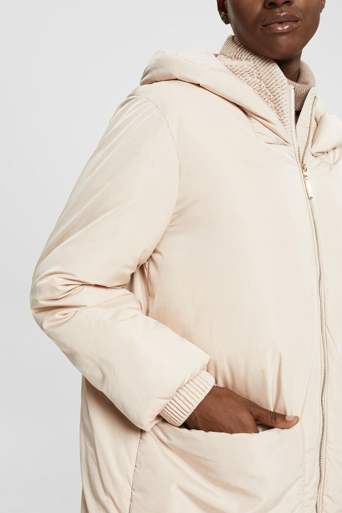 Hooded Padded Coat, DUSTY NUDE, detail image number 0
