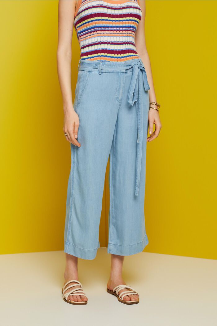 Cropped wide leg trousers, TENCEL™, BLUE LIGHT WASHED, detail image number 0