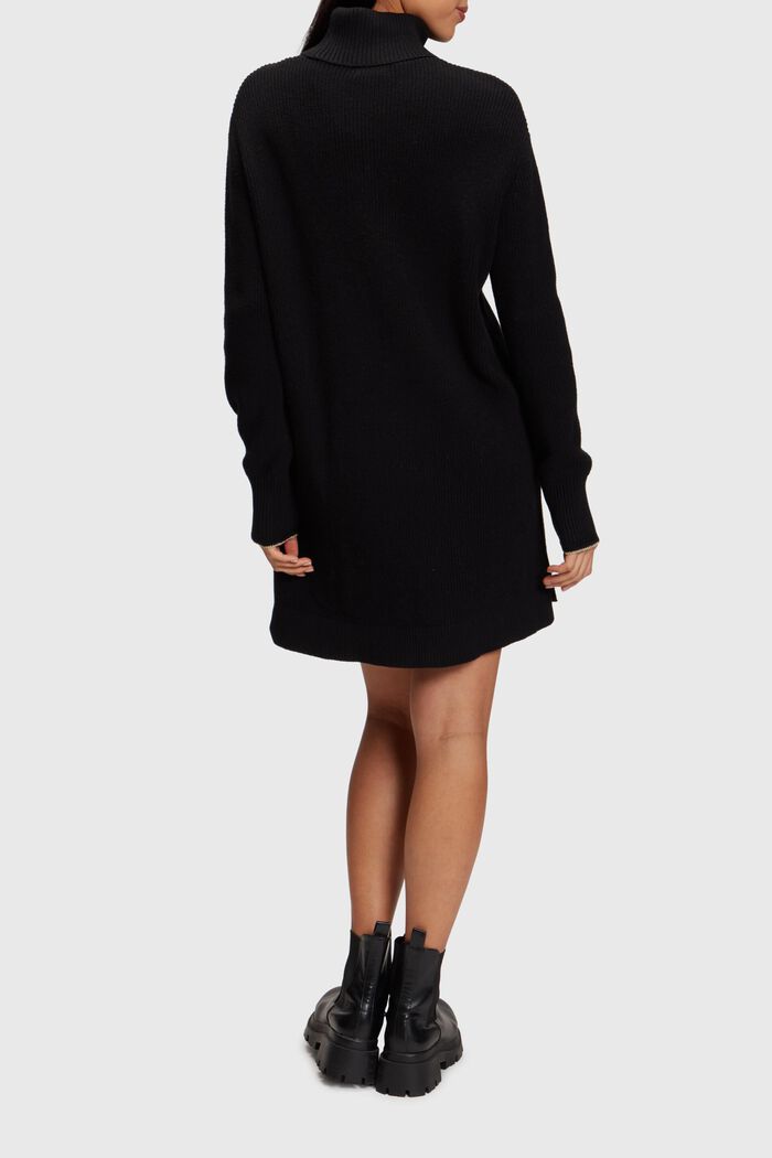 Knitted turtleneck dress with cashmere, BLACK, detail image number 1