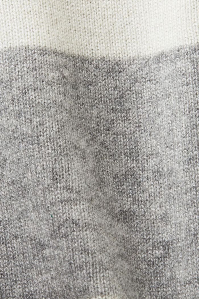 ‌V領橄欖球條紋羊絨開衫, 淺灰色, detail image number 6