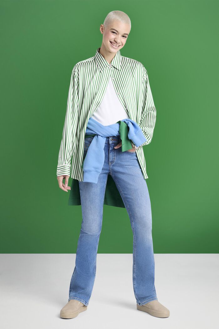 Striped Silk Charmeuse Shirt, GREEN, detail image number 1