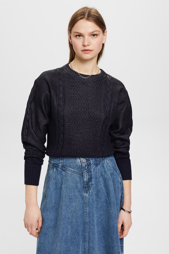 Metallic cable knit jumper, NAVY, detail image number 0