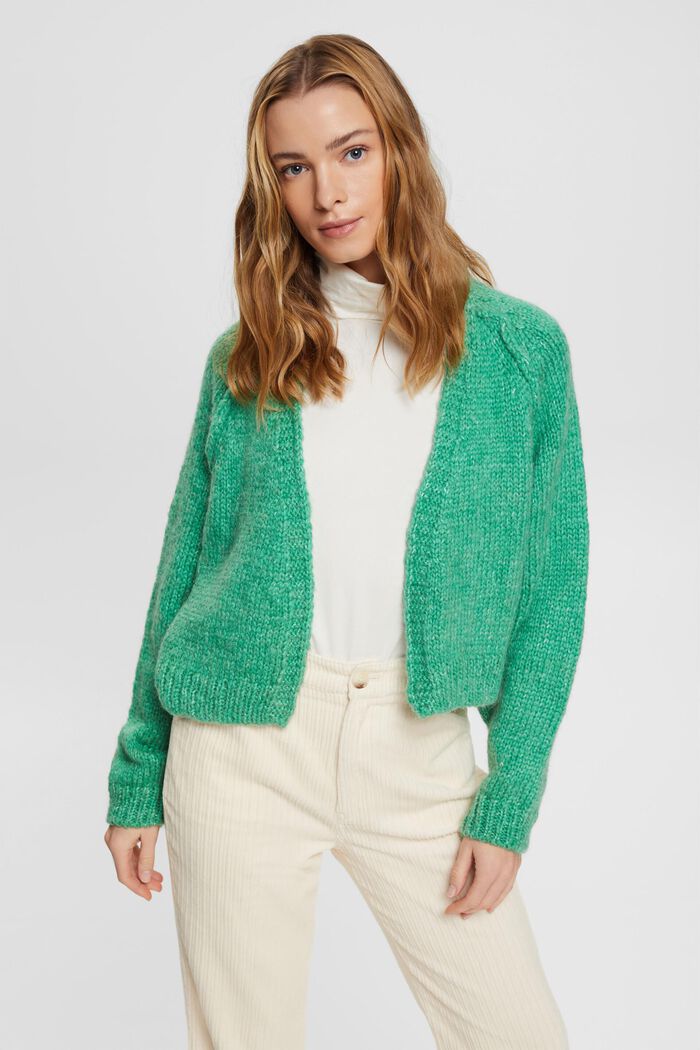 Cropped wool blend cardigan, LIGHT GREEN, detail image number 0