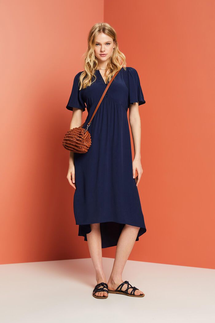 Midi dress with a fixed tie belt, NAVY, detail image number 1