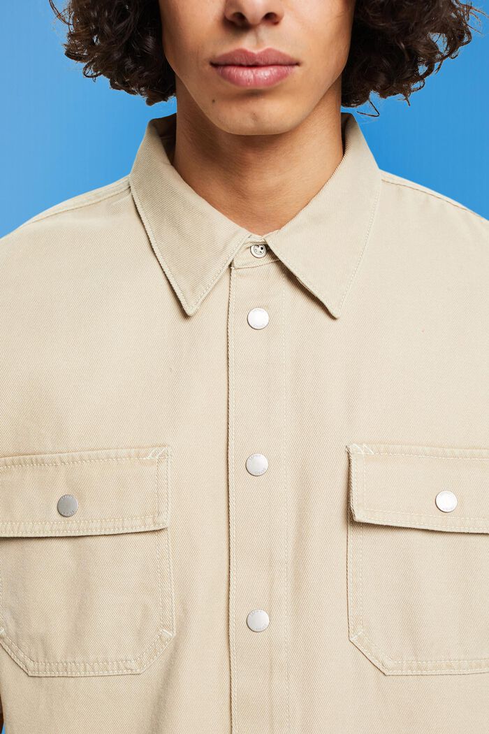 方正版型牛仔短袖襯衫, 米色, detail image number 2