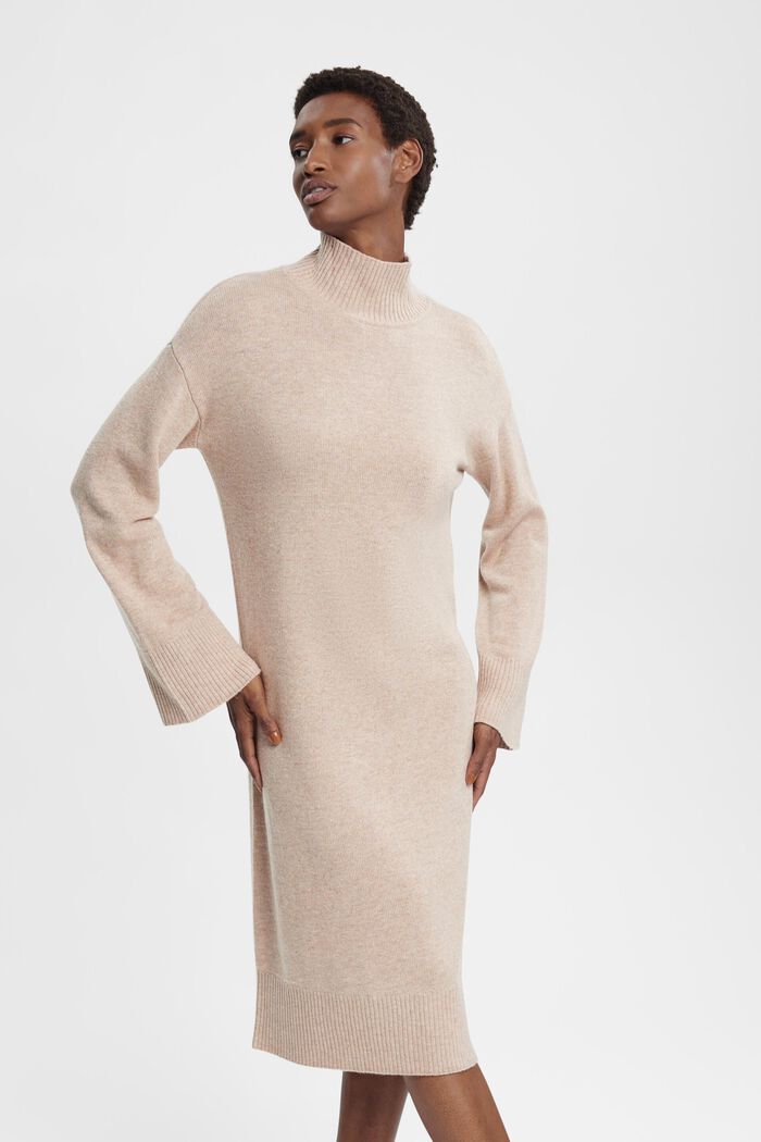 Knitted wool blend dress, LENZING™ ECOVERO™, LIGHT TAUPE, detail image number 0