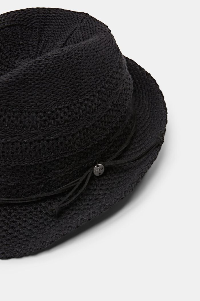 Knit Fedora Hat, BLACK, detail image number 1