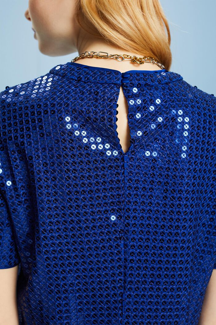 亮片短袖女裝恤衫, 藍色, detail image number 3