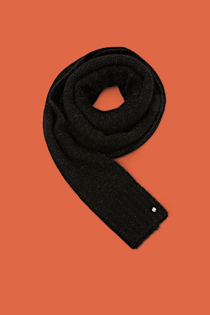 ‌馬海毛羊毛混紡圍巾, 黑色, detail image number 0
