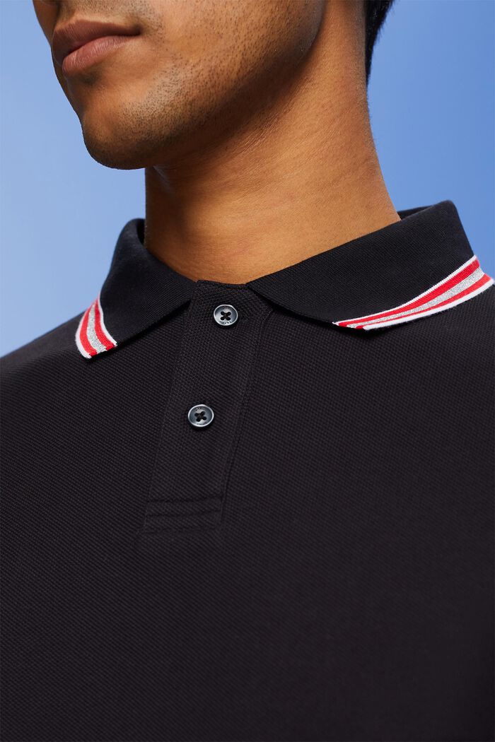 Piqué polo shirt with glitter, 100% cotton, BLACK, detail image number 2