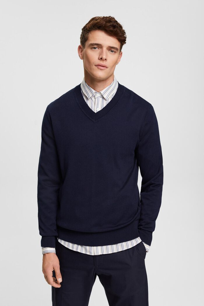 V-neck knit sweater, NAVY, detail image number 0