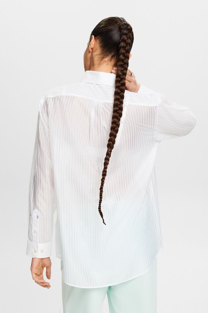 Sheer Striped Button-Down Shirt, WHITE, detail image number 2
