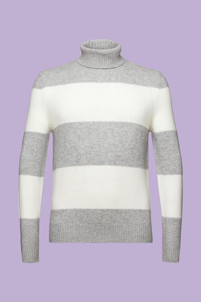 Cashmere Striped Turtleneck Sweater, LIGHT GREY, detail image number 8