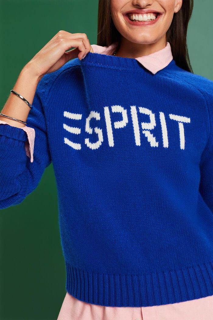 Wool Cashmere Logo Sweater, BRIGHT BLUE, detail image number 3