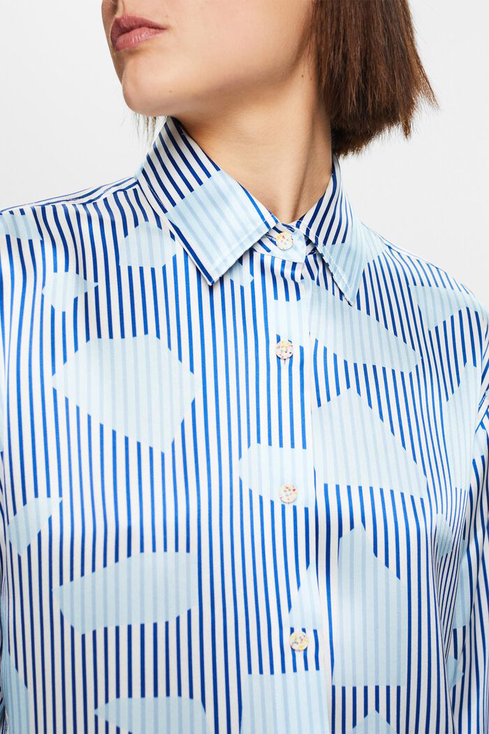 條紋印花府綢女裝恤衫, 藍色, detail image number 3
