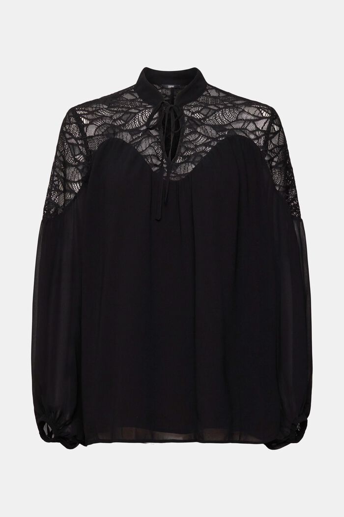 Chiffon blouse with lace, BLACK, detail image number 6