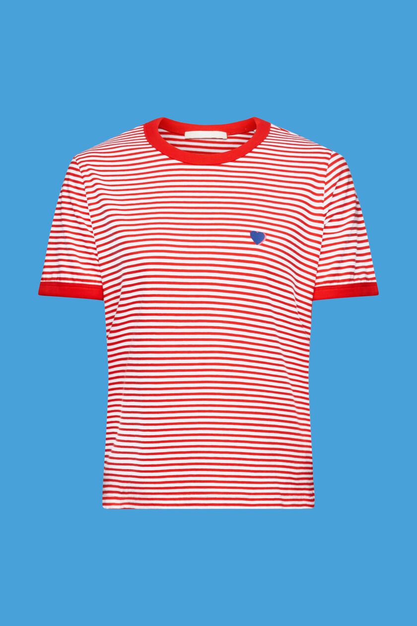 Striped cotton t-shirt with embroidered motif