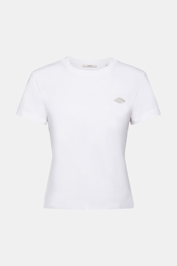 Cotton T-shirt with embroidered logo, WHITE, detail image number 6