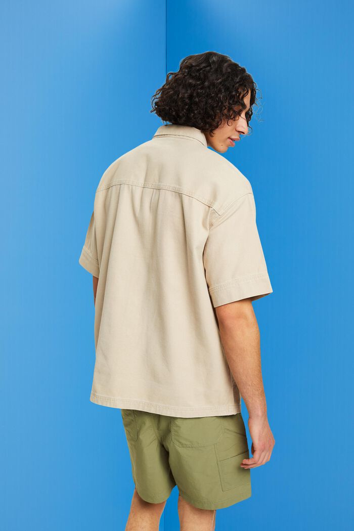 方正版型牛仔短袖襯衫, 米色, detail image number 3