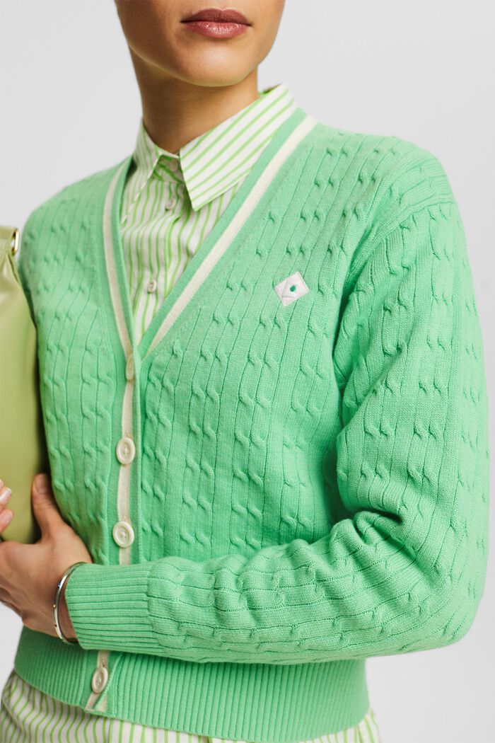 V領絞花針織開衫, LIGHT GREEN 2, detail image number 2