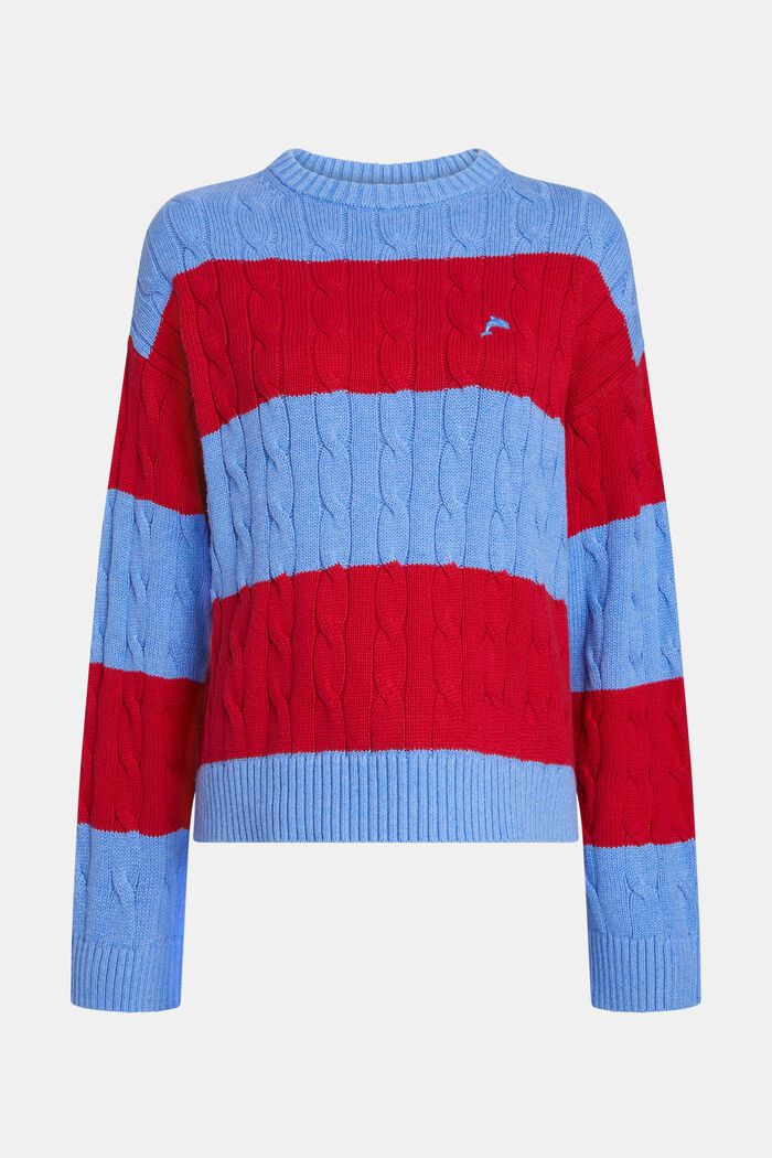 Striped Dolphin Logo Cable Knit Sweater, LIGHT BLUE LAVENDER, detail image number 5