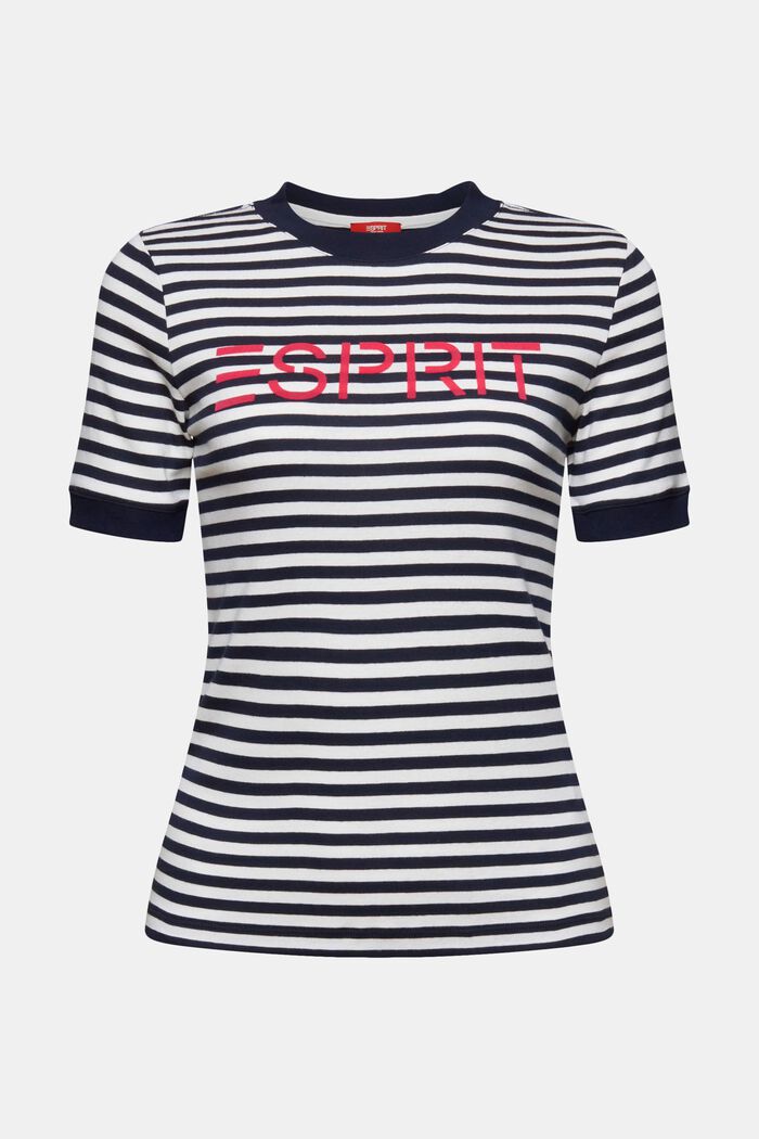 Logo-Print Striped Cotton T-Shirt, NAVY, detail image number 6