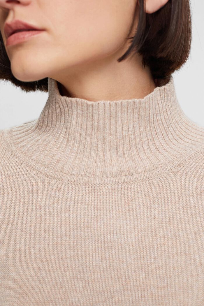 羊毛混紡立領針織上衣，LENZING™ ECOVERO™, 淺灰褐色, detail image number 0