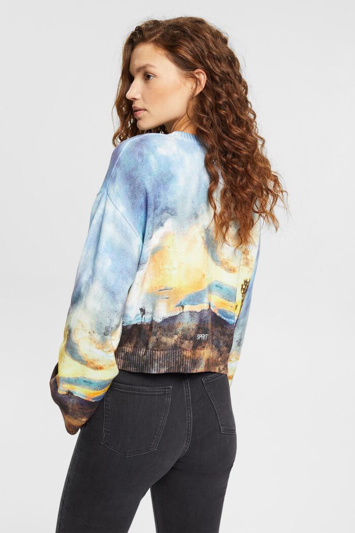 All-over landscape digital print cropped sweater, DARK BLUE, detail image number 3