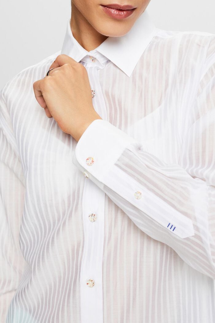 Sheer Striped Button-Down Shirt, WHITE, detail image number 3