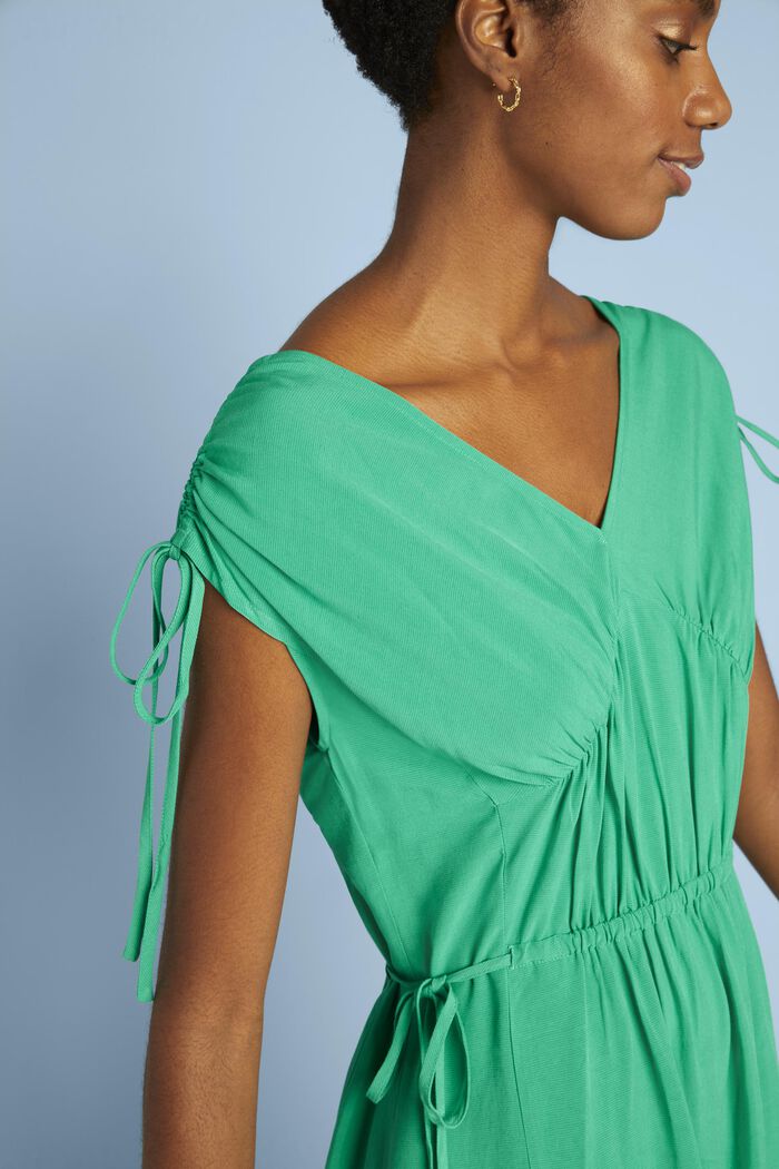 Rayon silk v-neck dress, GREEN, detail image number 2