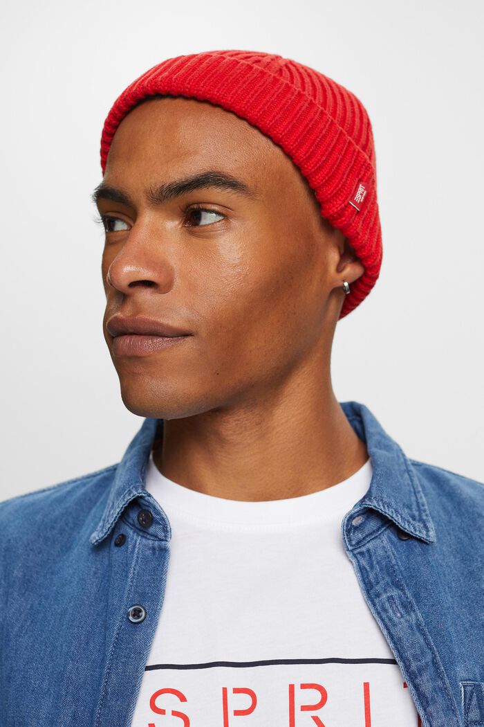 Rib-knit beanie, 100% cotton, RED, detail image number 2