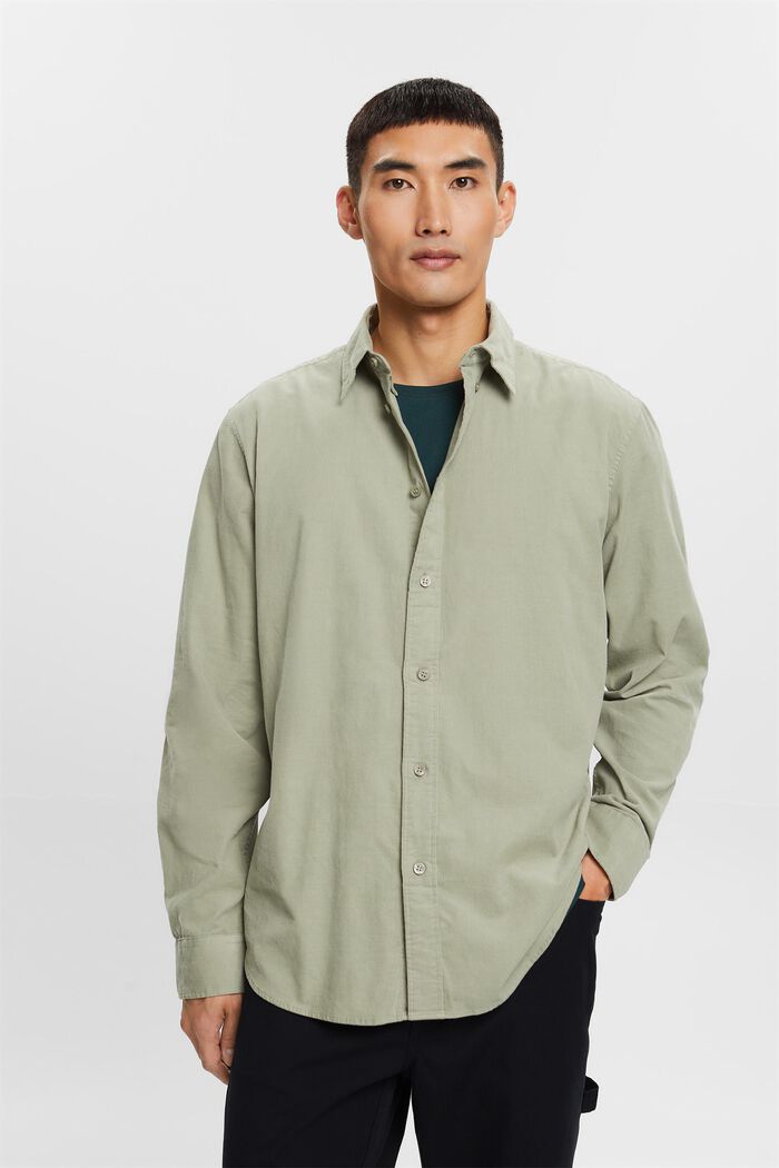 Corduroy shirt, 100% cotton, DUSTY GREEN, detail image number 0