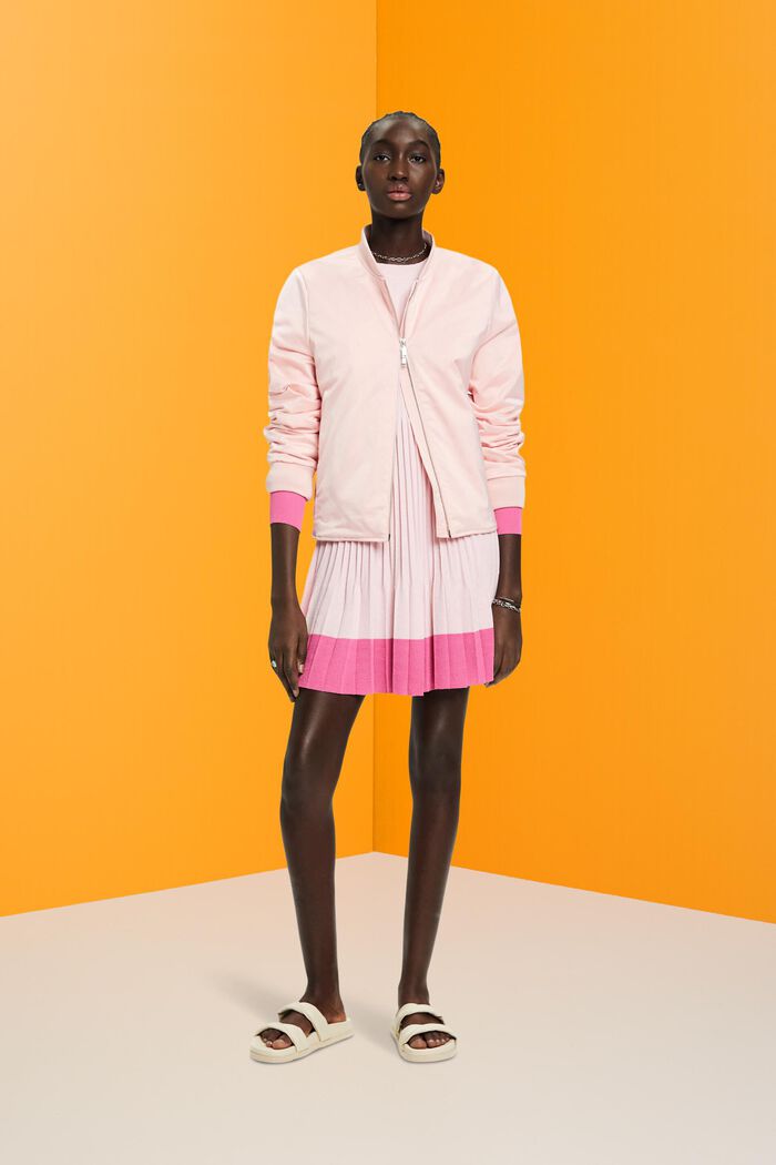 Pleated mini dress with long-sleeves & crewneck, PINK, detail image number 1