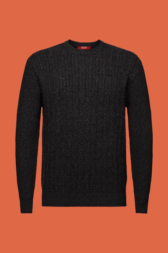 Melange Cable Knit Crewneck Sweater, BLACK, detail image number 7