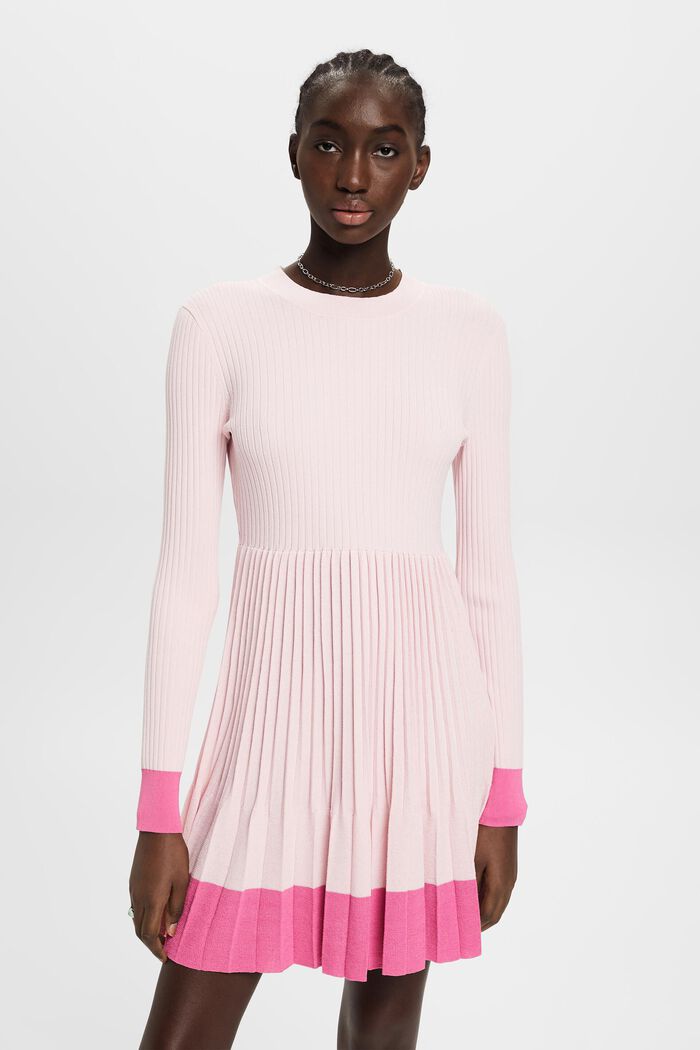 Pleated mini dress with long-sleeves & crewneck, PINK, detail image number 0