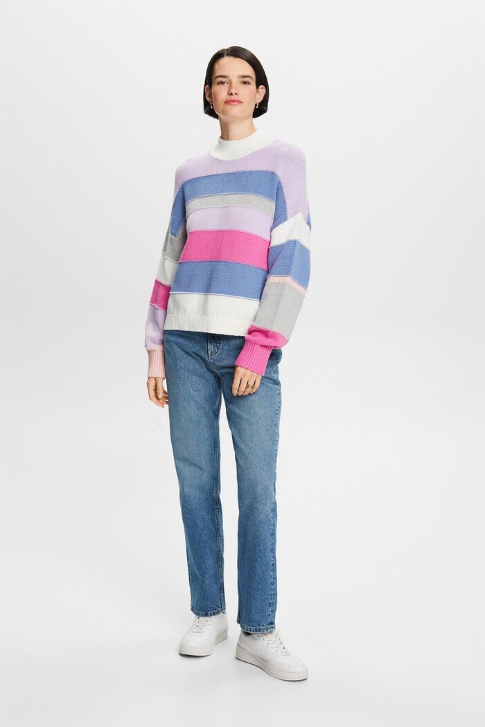 Striped Mock Neck Sweater, PINK FUCHSIA, detail image number 4