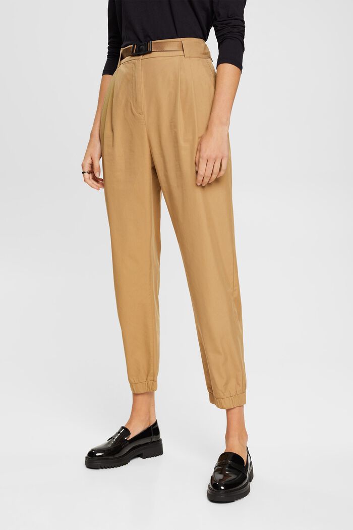 Balloon fit trousers with elasticated hem, KHAKI BEIGE, detail image number 1