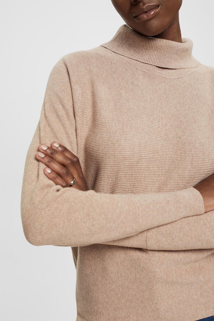 Batwing jumper with polo neck, LIGHT TAUPE, detail image number 0